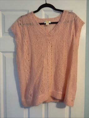 Mauve Blush Pink Cable Knit V-Neck Sweater Vest